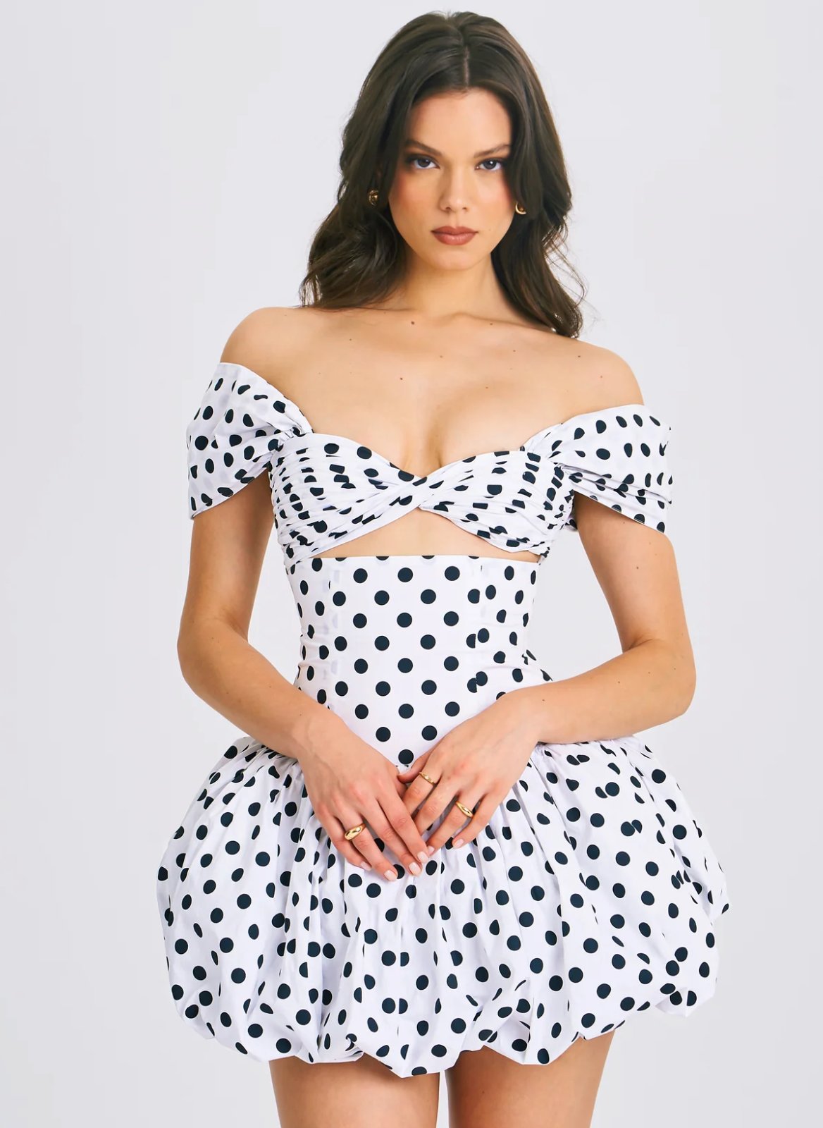 Miss Circle - Umika Polka Dots Bubble Hem Mini Dress