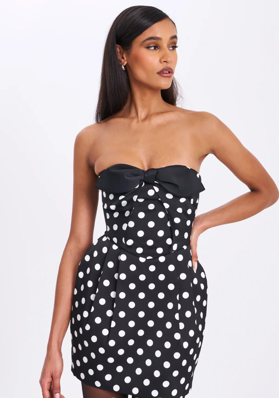 Miss Circle - Tahira Black Polka Strapless Mini Dress With Bow