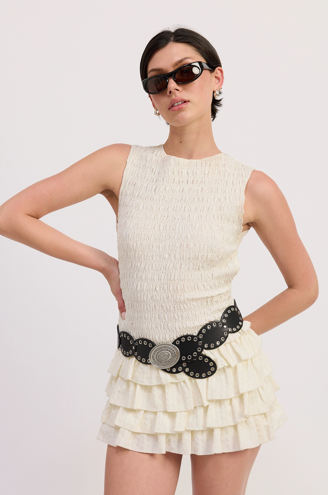 Smocked Sleeveless Top With Open Back