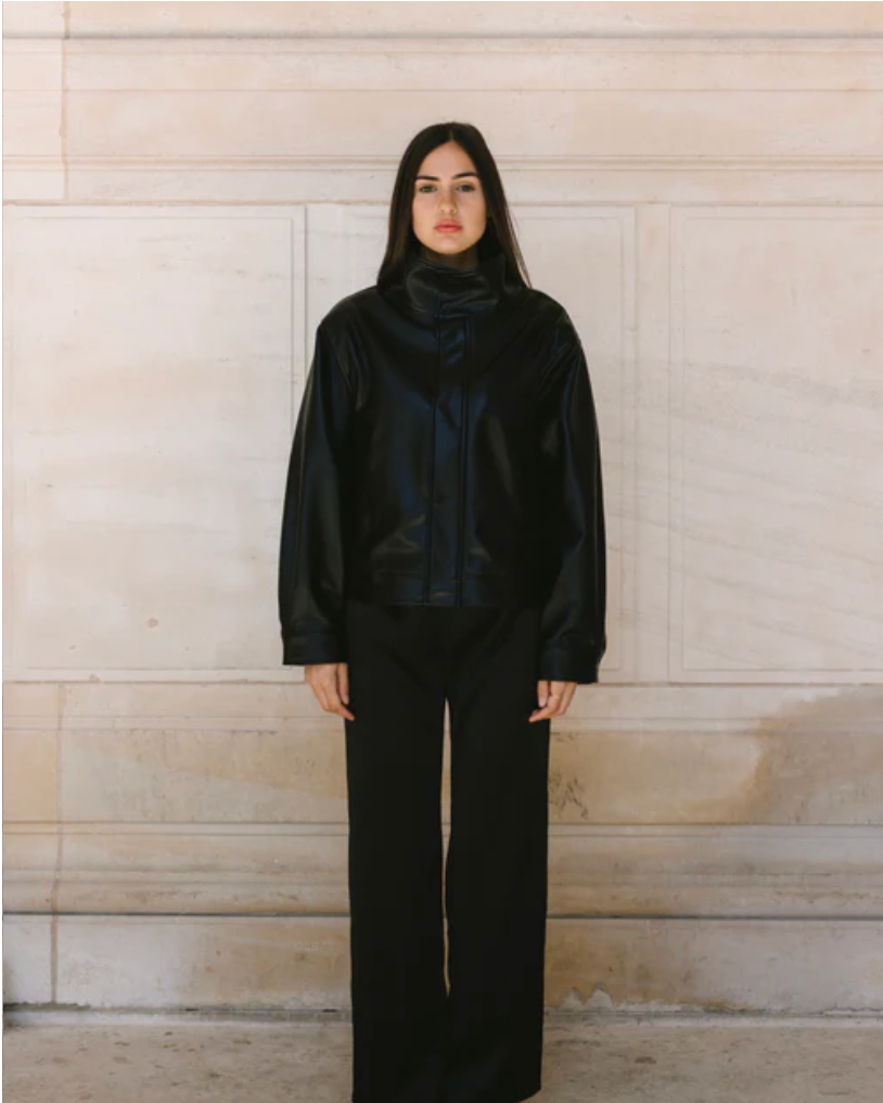 Mock Neck Vegan Leather Jacket