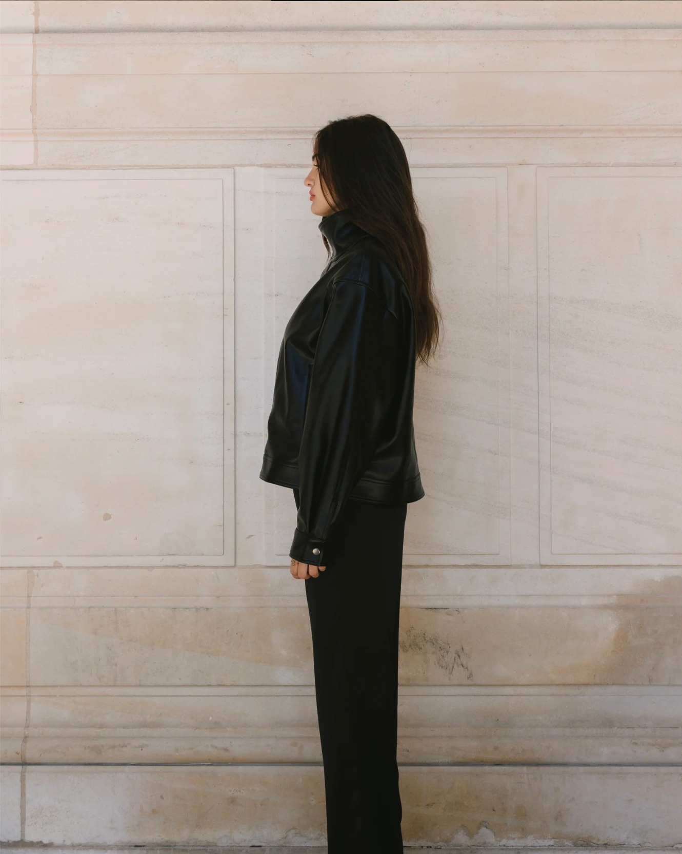 Mock Neck Vegan Leather Jacket