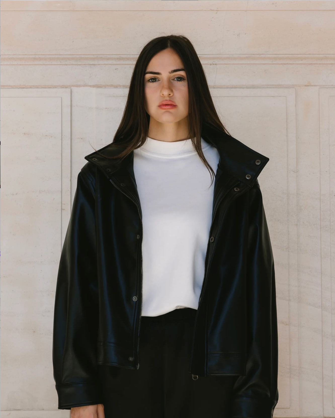 Mock Neck Vegan Leather Jacket