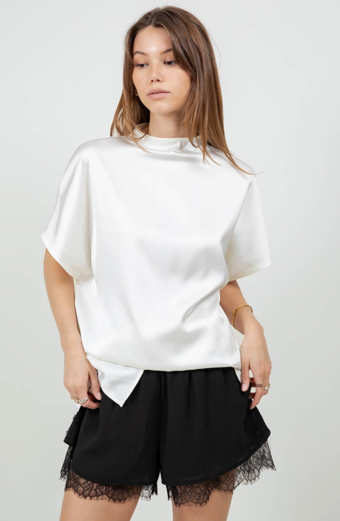 Mini Cowl Neck Satin Shirt Blouse