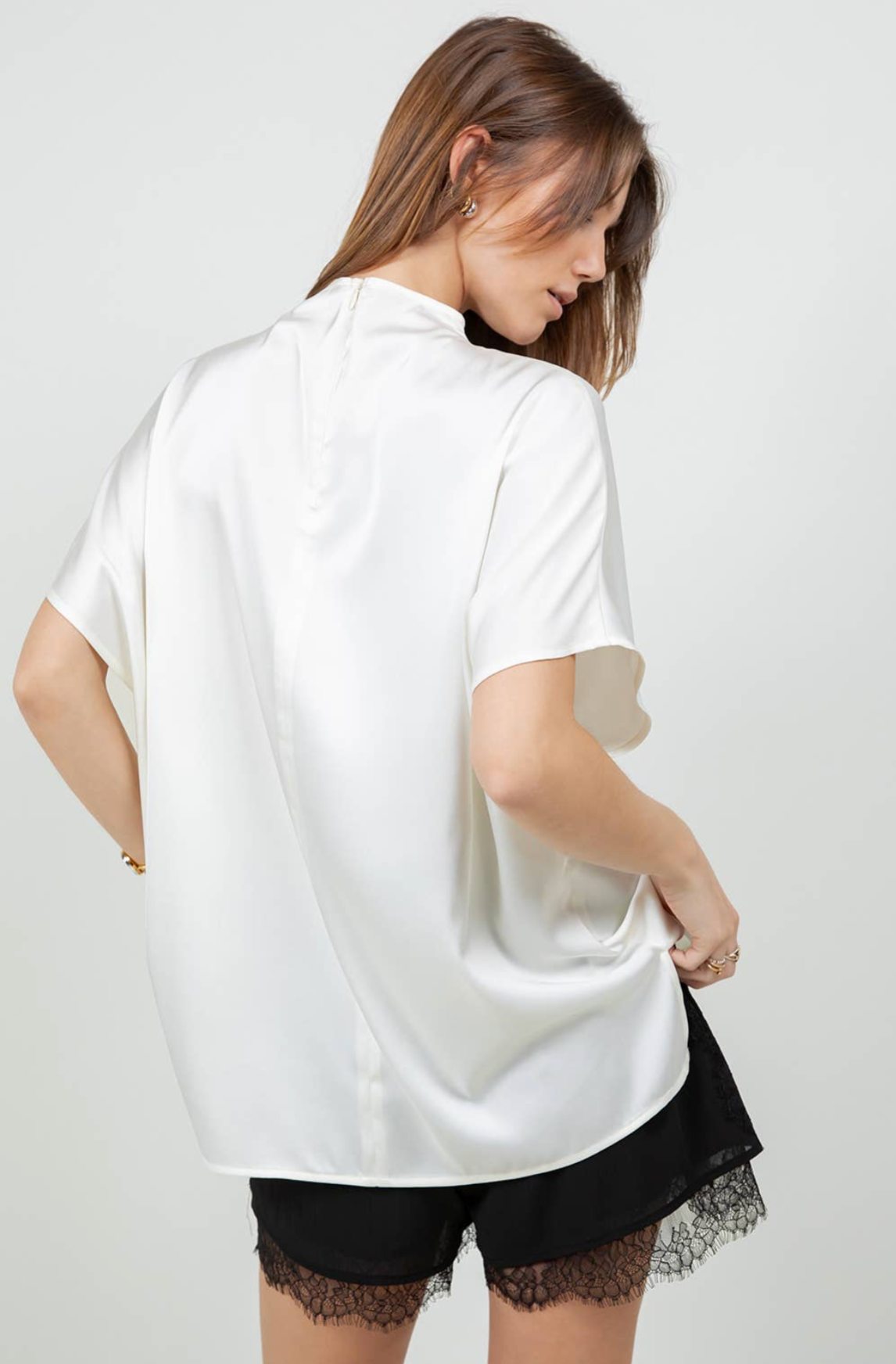 Mini Cowl Neck Satin Shirt Blouse