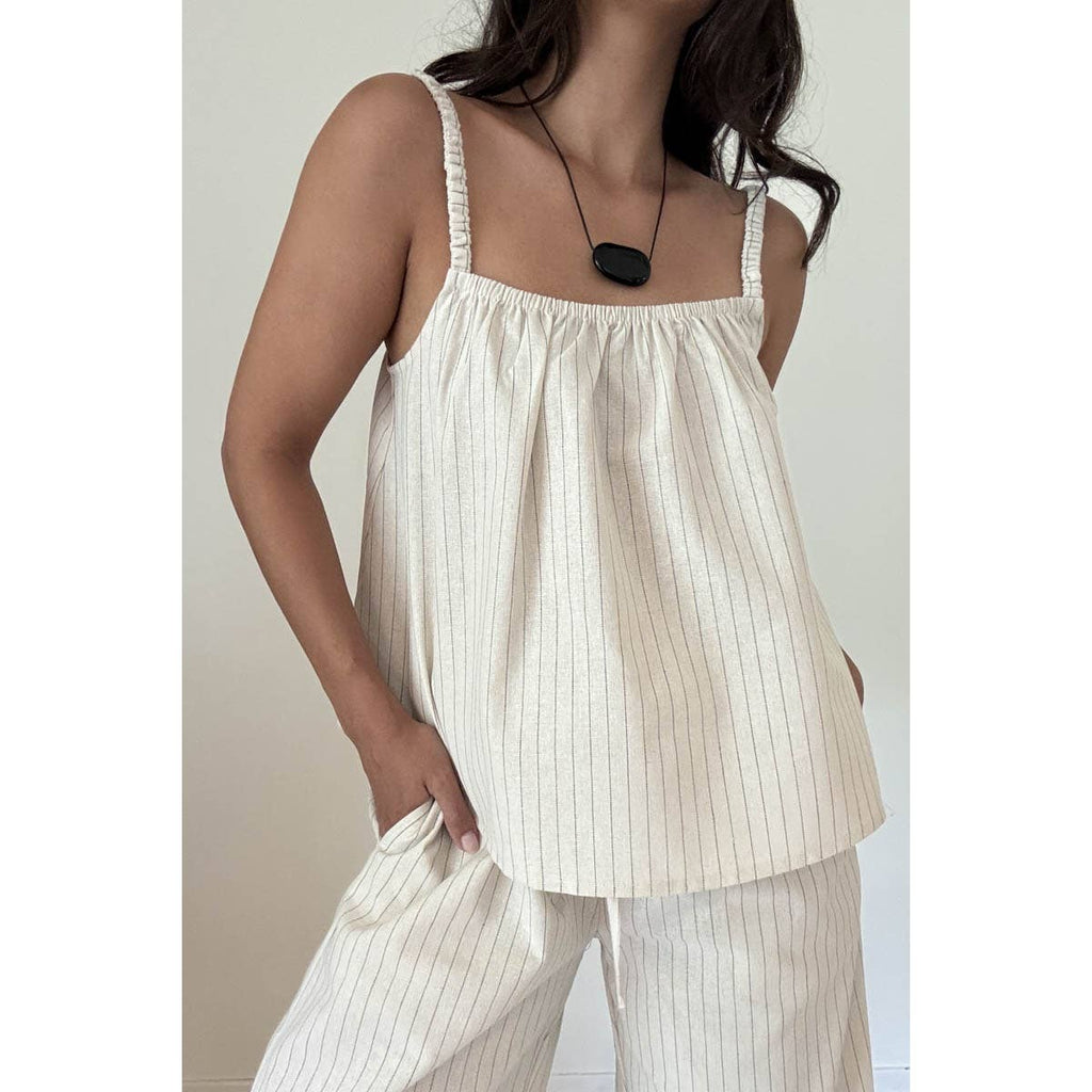 Linen Stripe A Line Top