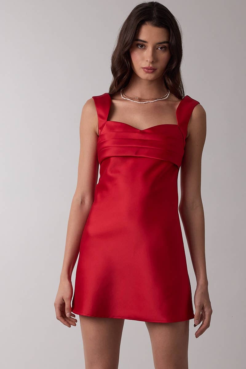 Satin Fold Detail Sweetheart Holiday Mini Dress