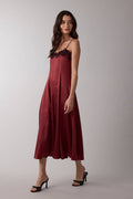 Satin Black Floral Lace Bust Sleeveless Midi Dress