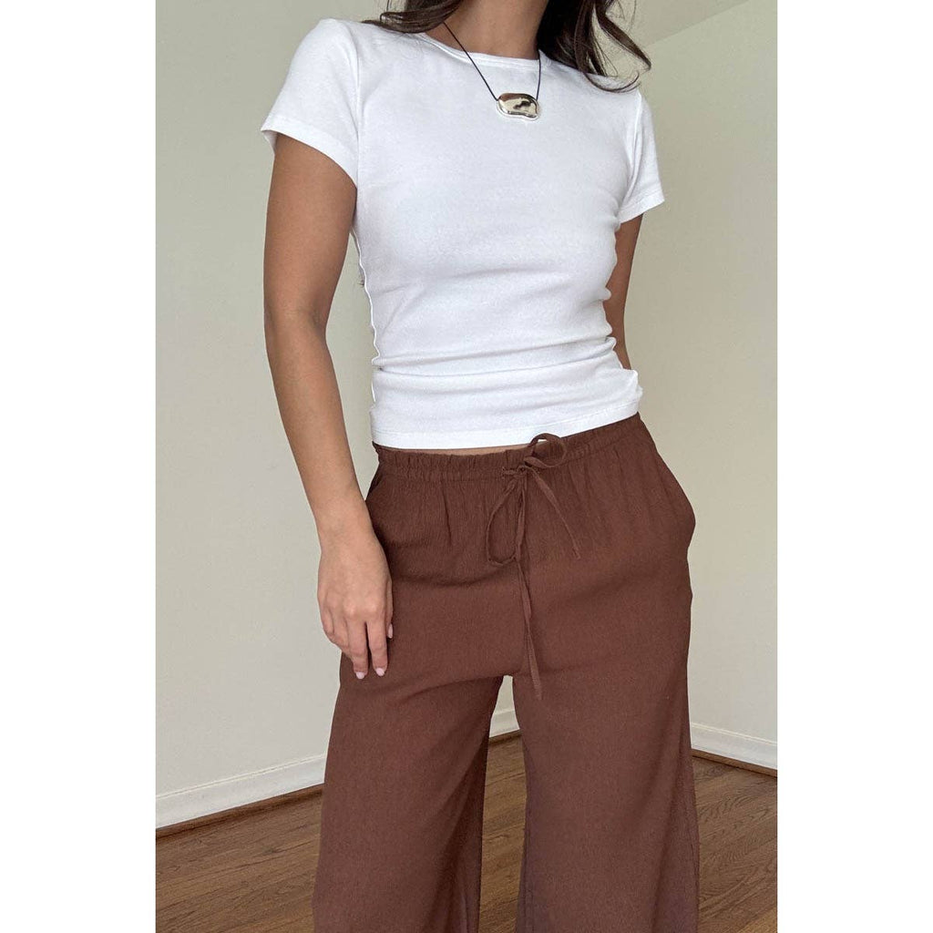 Drawstring Mid Waist Straight Leg Flowy Pants