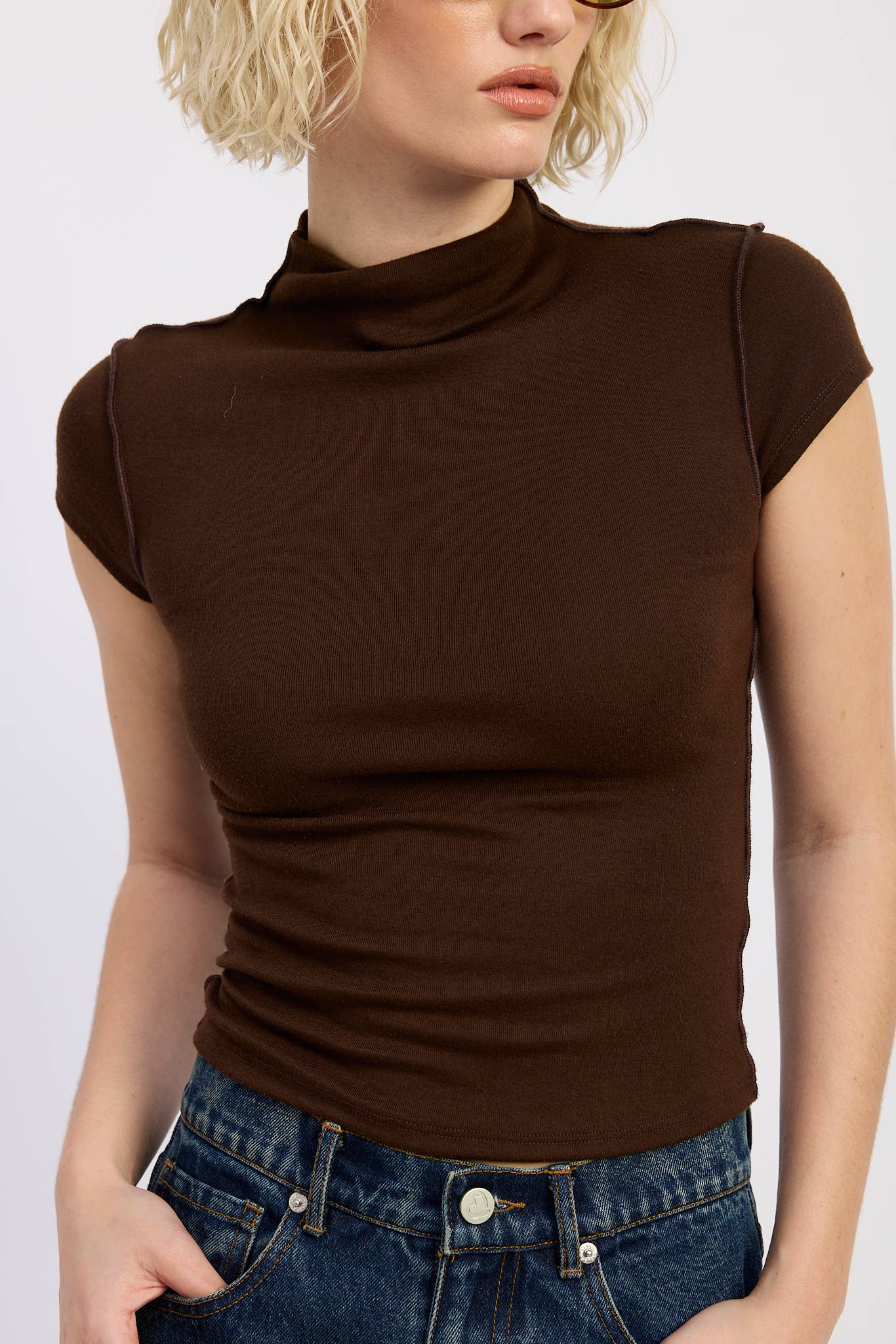 Mock Neck With Exposed Seams