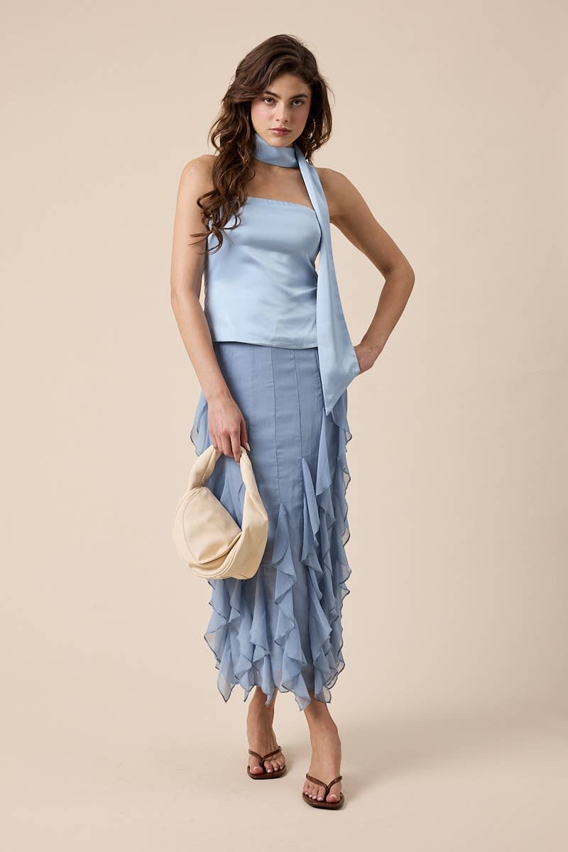 Neck Scarf Attached Solid Color Plain Tube Top
