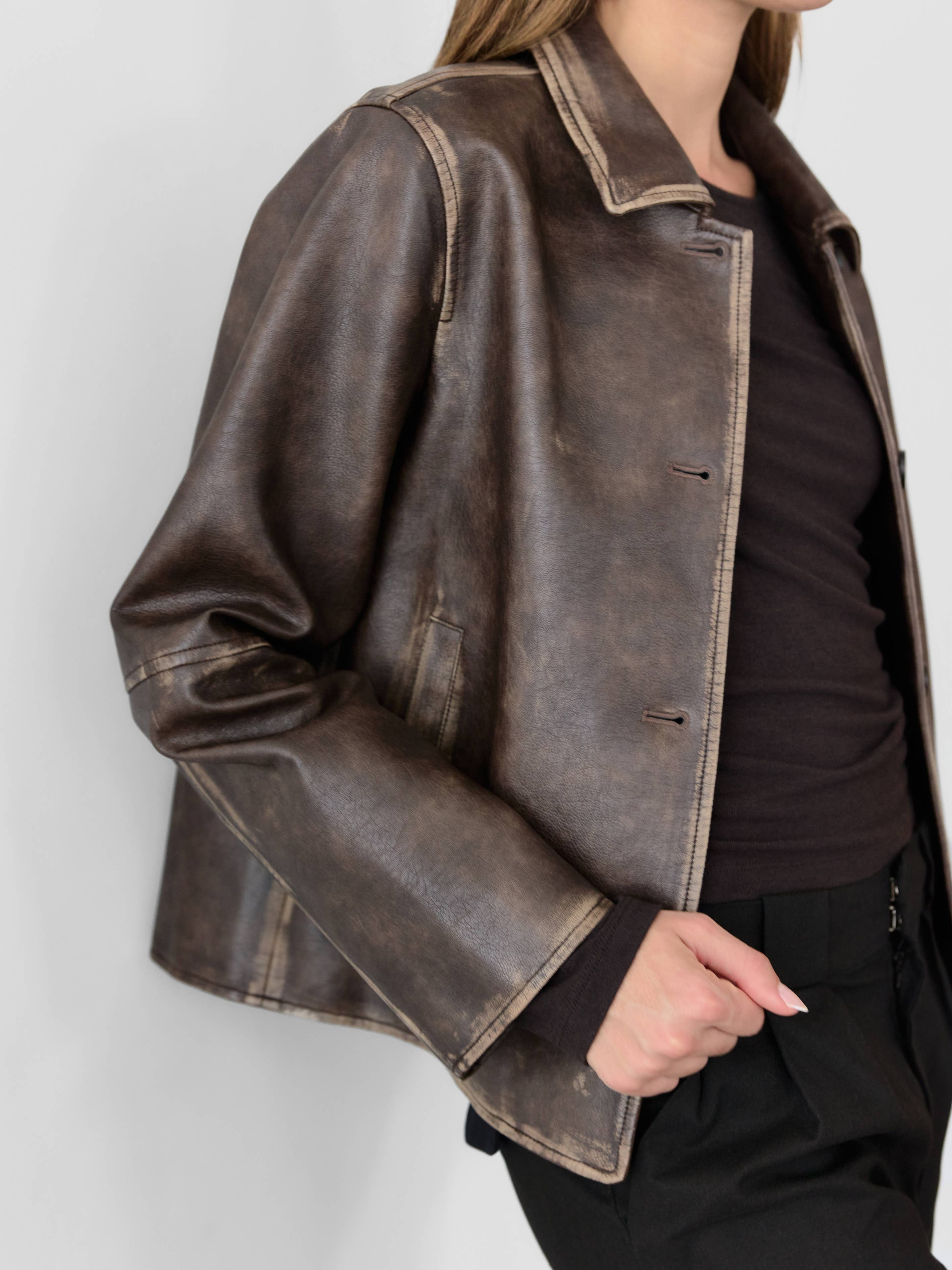 The Murph Jacket | Distressed Button-Down Leather Jacket