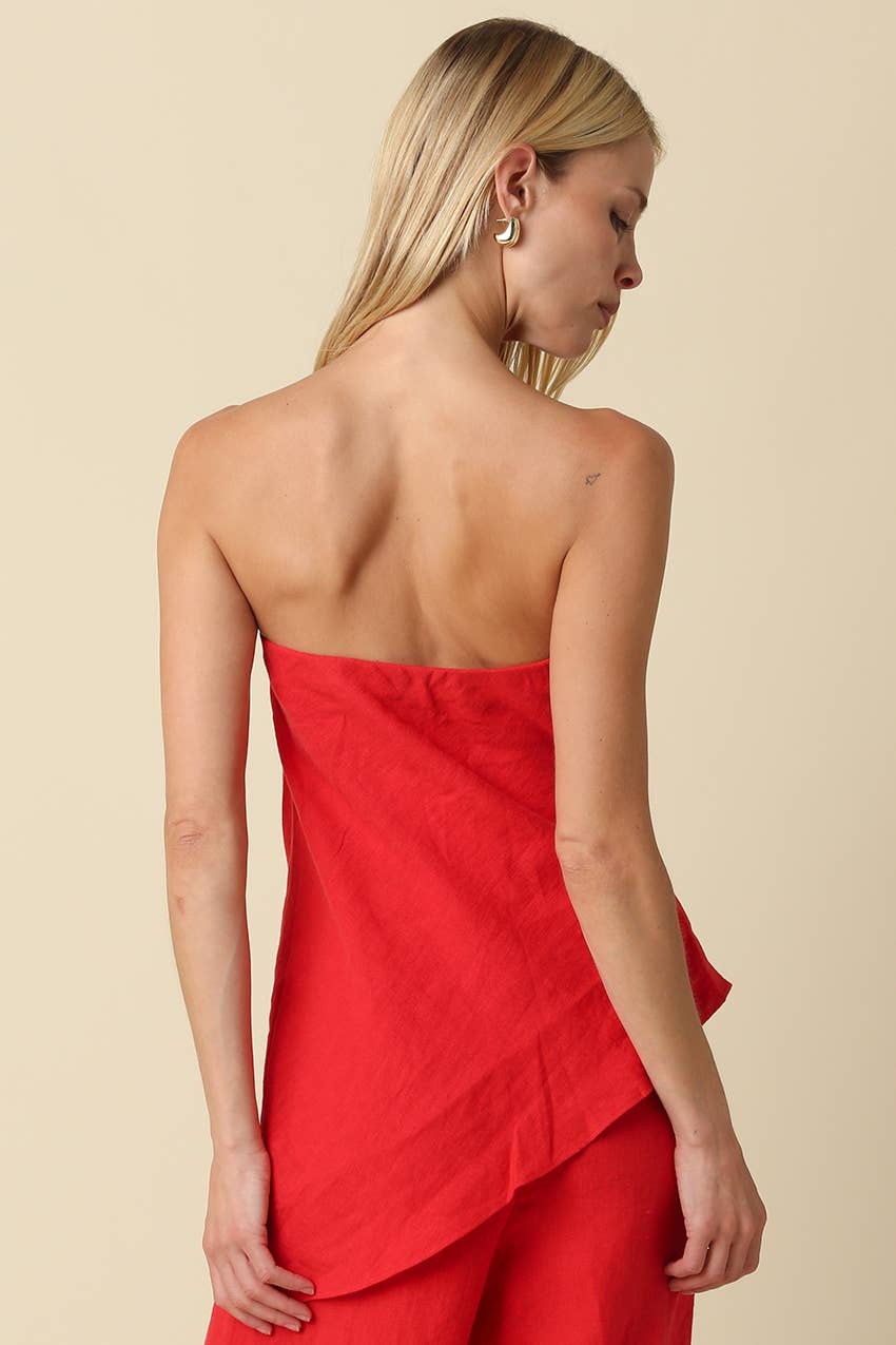 Rita Draped Strapless Linen Top
