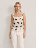 WIDE STRAP FLORAL EMBROIDERED EMBELLISHMENT ORGANZA TOP