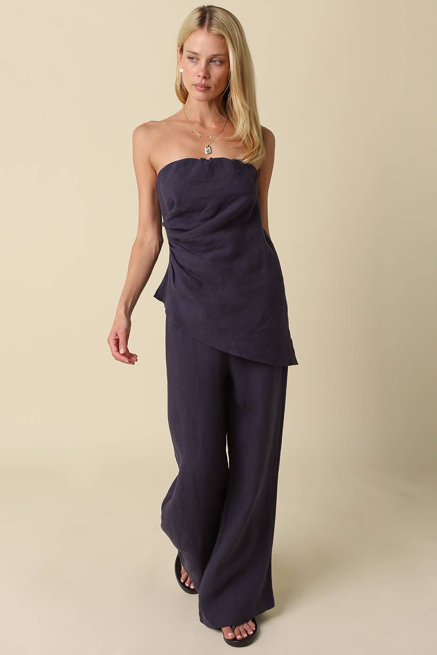 Rita Draped Strapless Linen Top