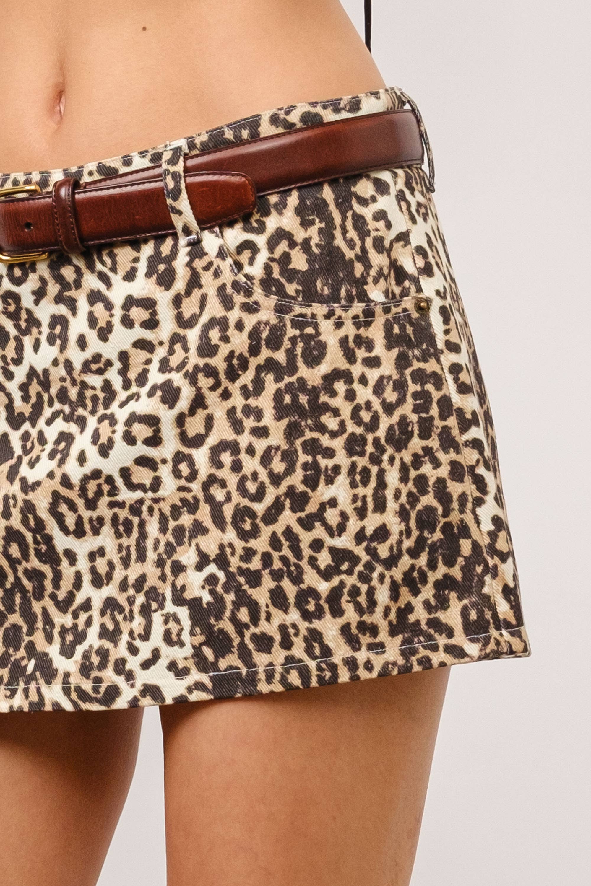 Rayne Leopard Print Denim Mini Skirt - Leopard