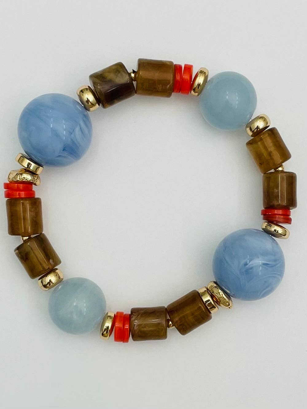 Brown & Blue Resin Beaded Bracelet