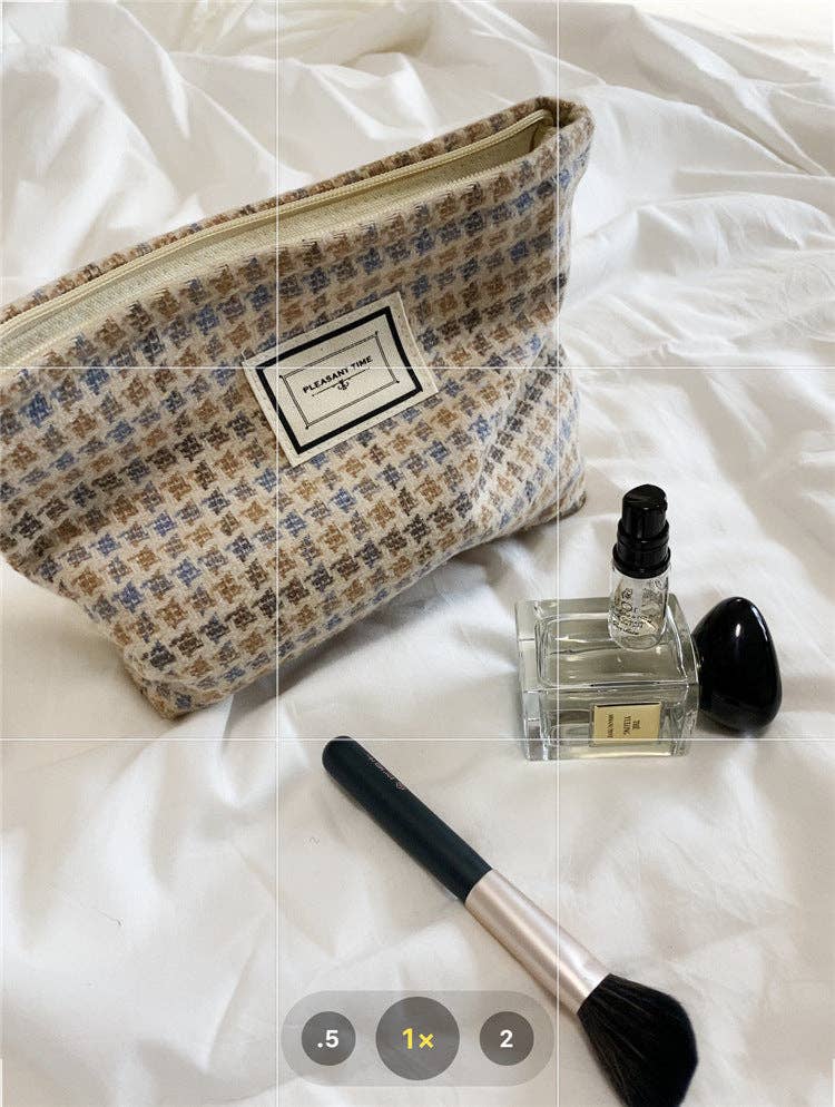 Plaid Color Block Large Capacity Make Up Bag