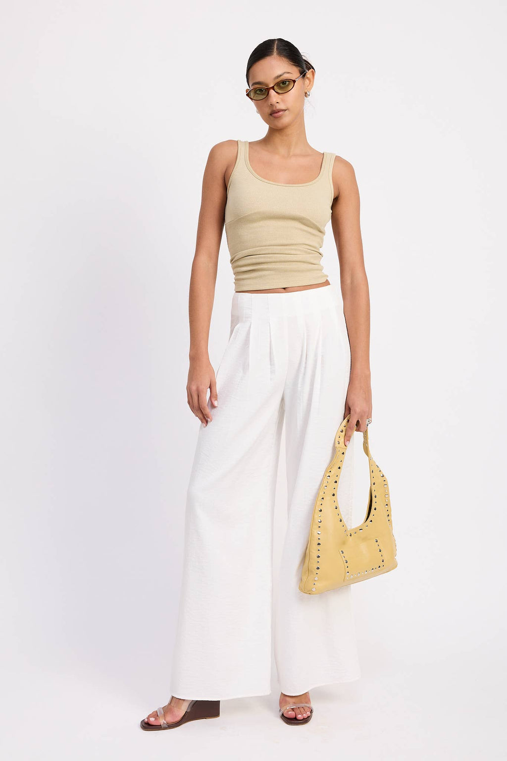 HIGH WAIST PLEATED WIDE LEG PANTS