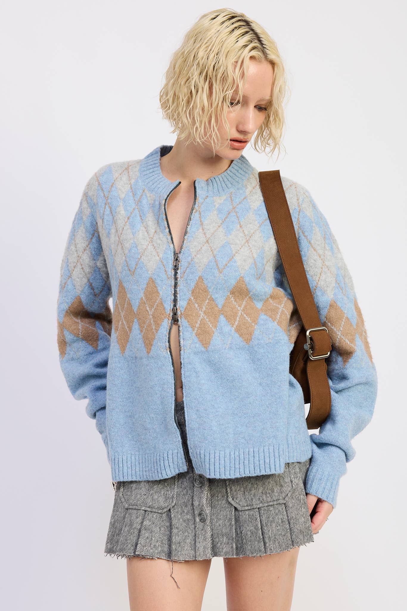 Argyle Zip Up Cardigan