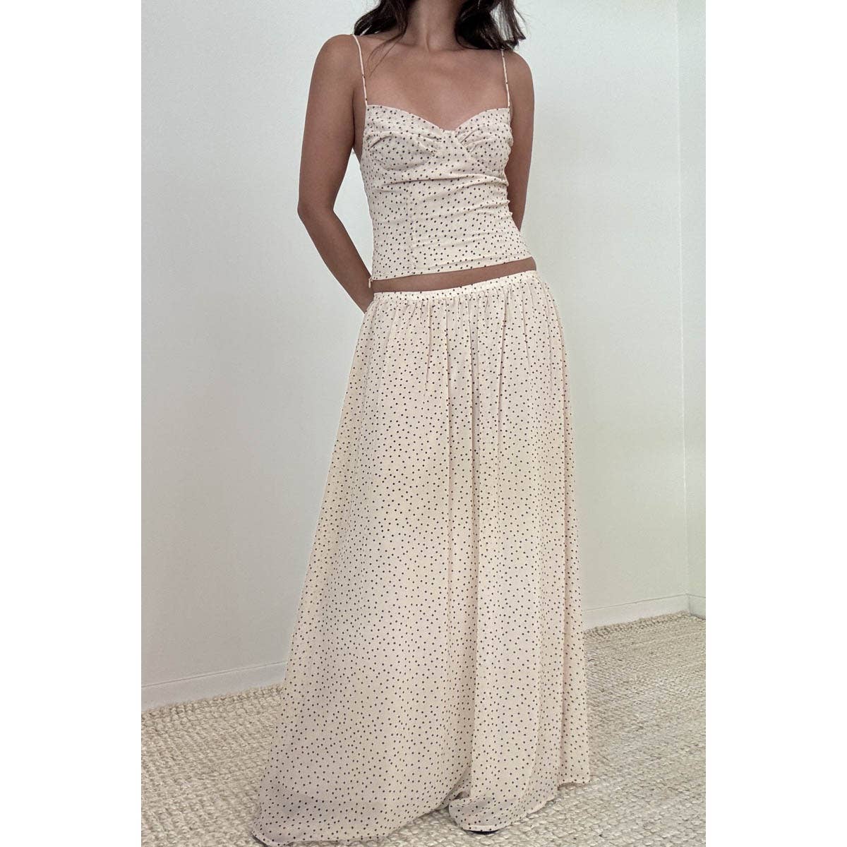 Polka Dot Print Chiffon Mid Waist A-line Skirt