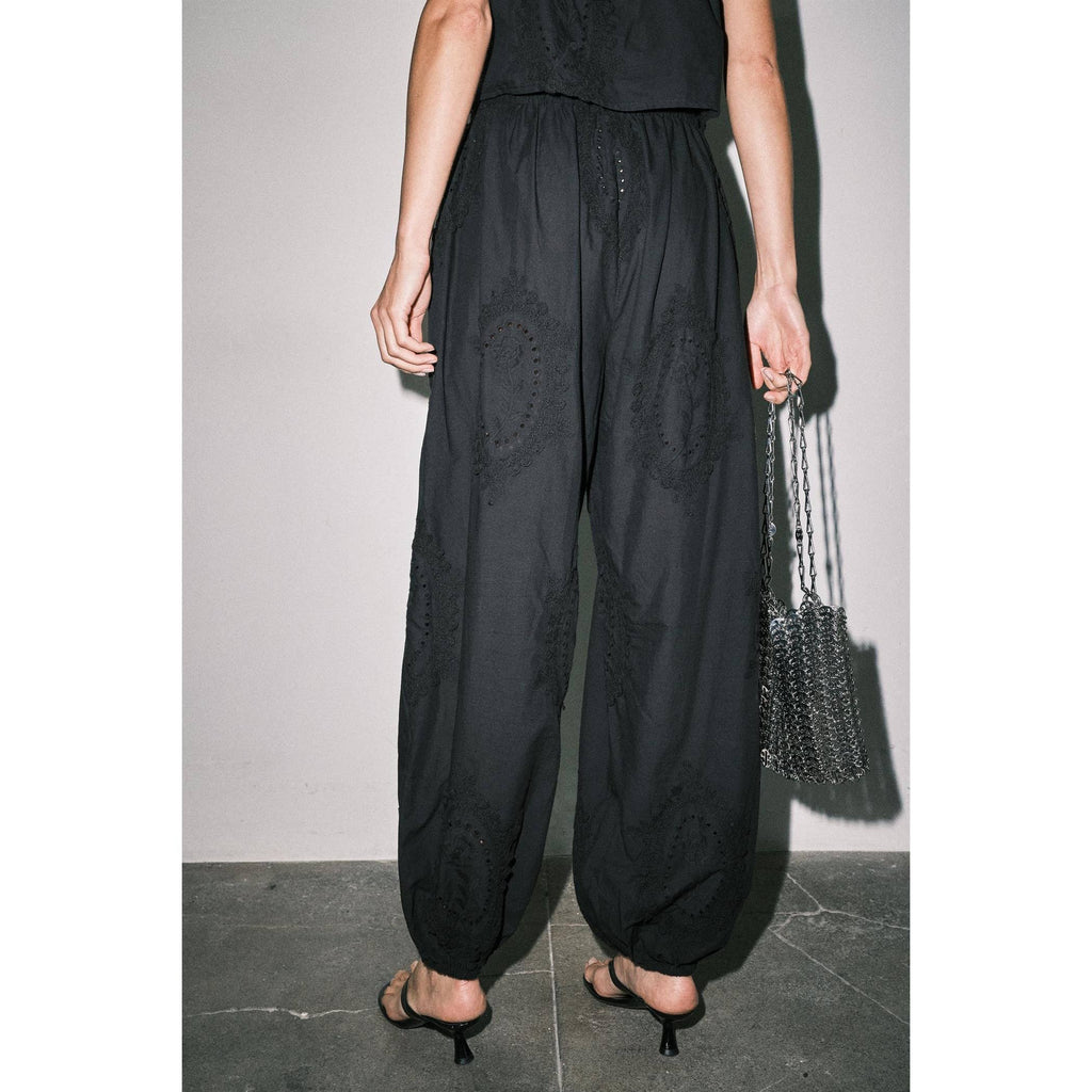 OWEN COTTON EYELET EMBROIDERED BALLOON JOGGER PANTS