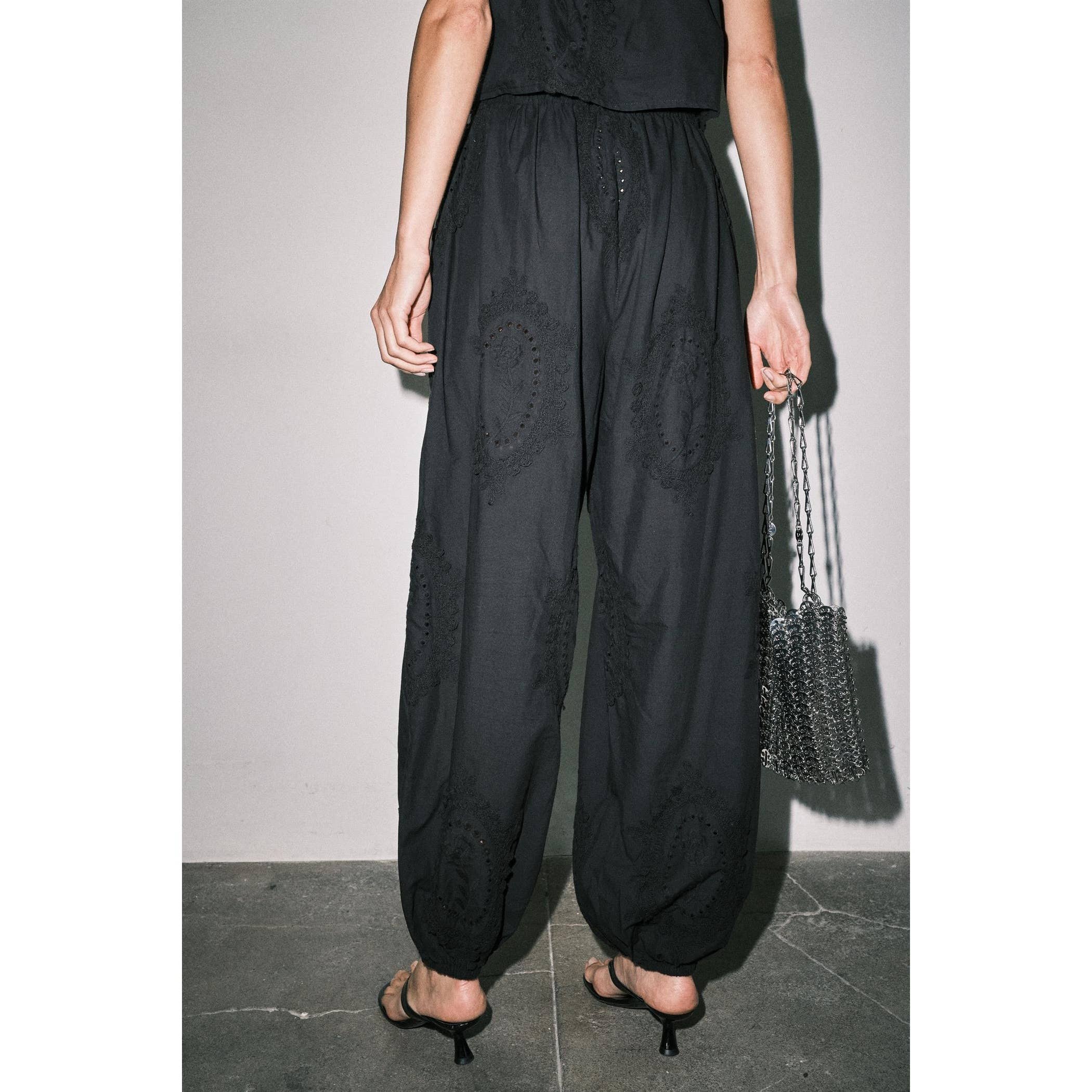 OWEN COTTON EYELET EMBROIDERED BALLOON JOGGER PANTS