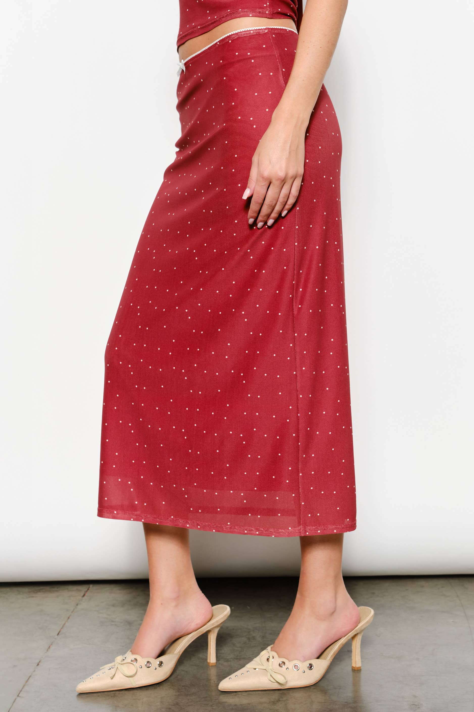 GENEVA POLKADOT MESH MIDI SKIRT