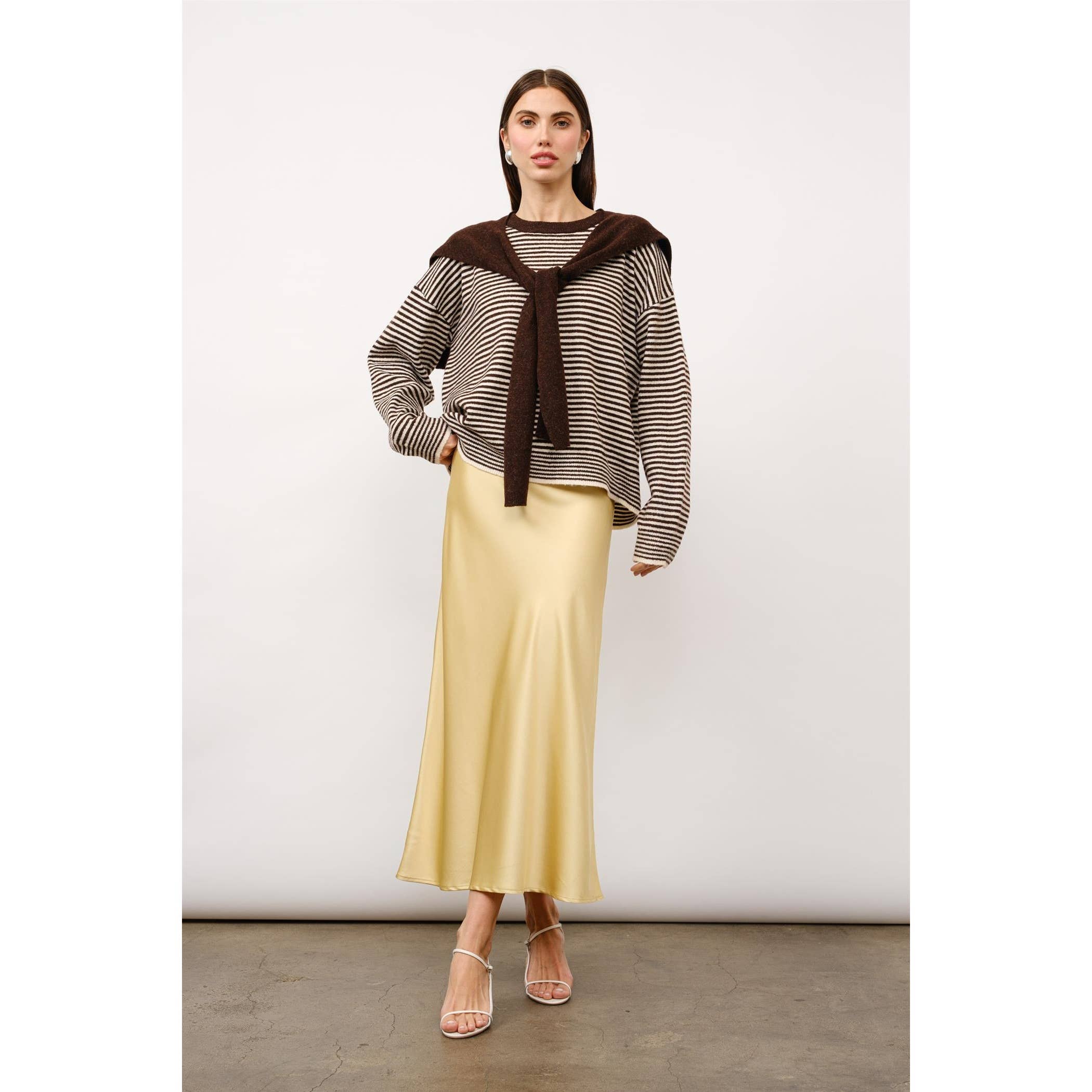 Kate Striped Sweater with Detachable Shawl