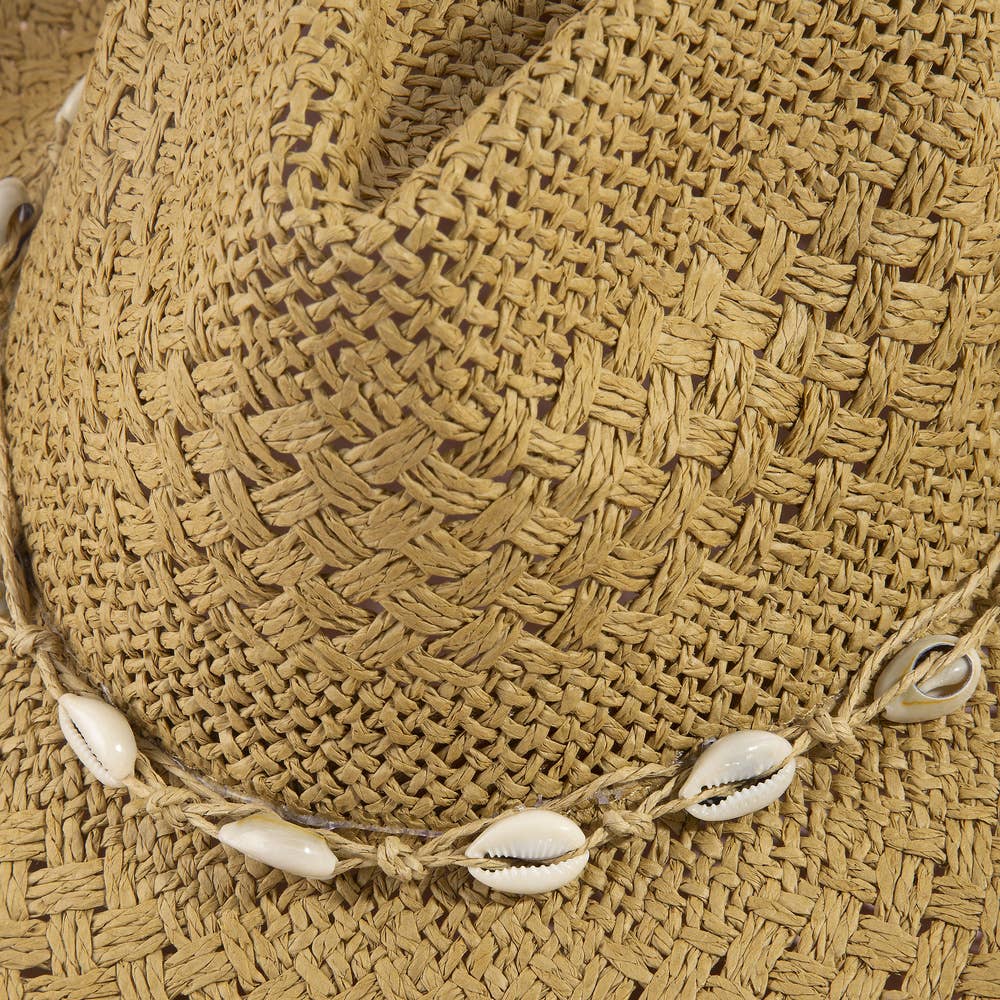 STRAW COWRIE SHELL BAND COWBOY HAT
