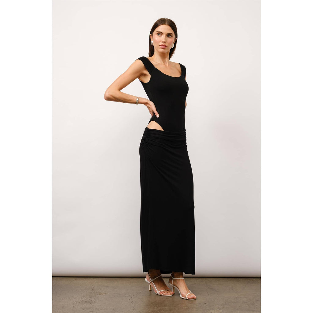Juliette Off The Shoulder Bodycon Maxi Dress in Black Jersey