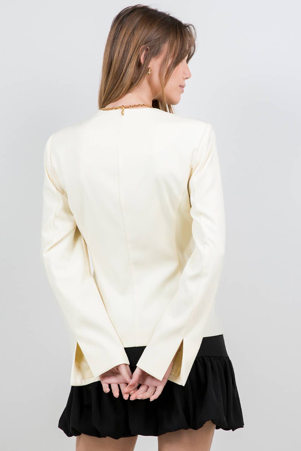 STRUCTURED WOVEN BUTTON DOWN TOP - BABY YELLOW