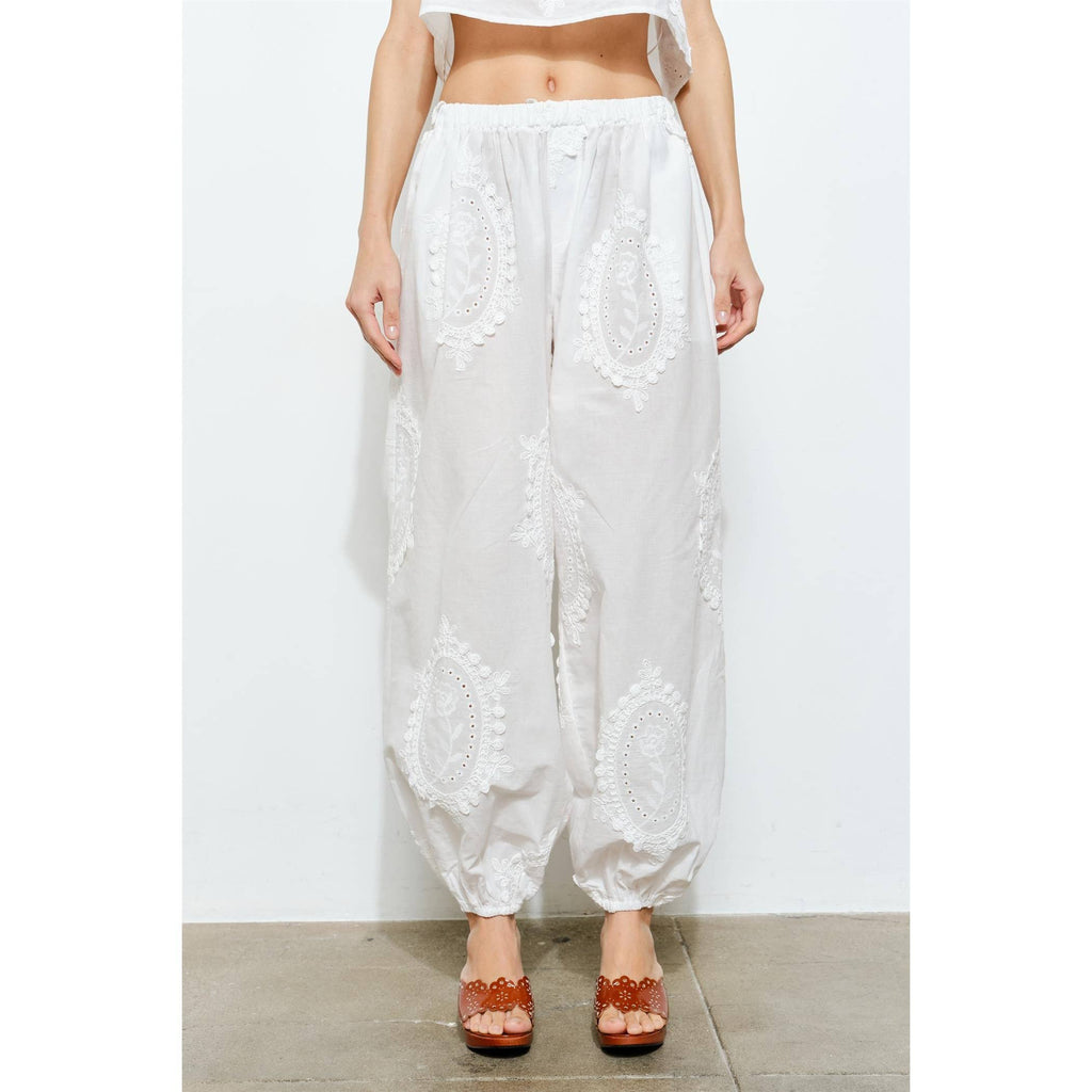 OWEN COTTON EYELET EMBROIDERED BALLOON JOGGER PANTS