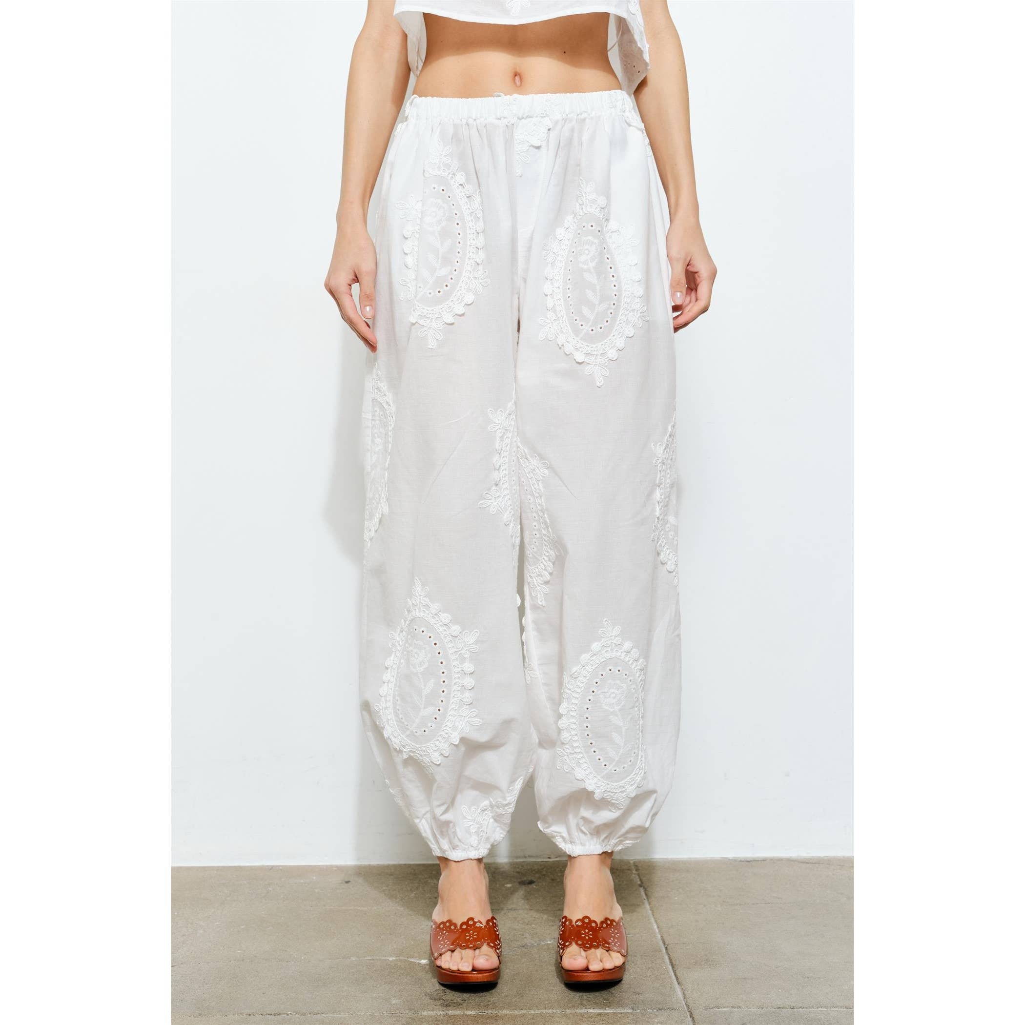 OWEN COTTON EYELET EMBROIDERED BALLOON JOGGER PANTS