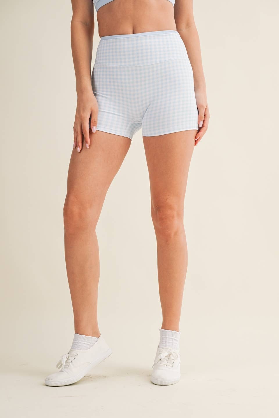 Gingham Print Contrast Binding Biker Shorts