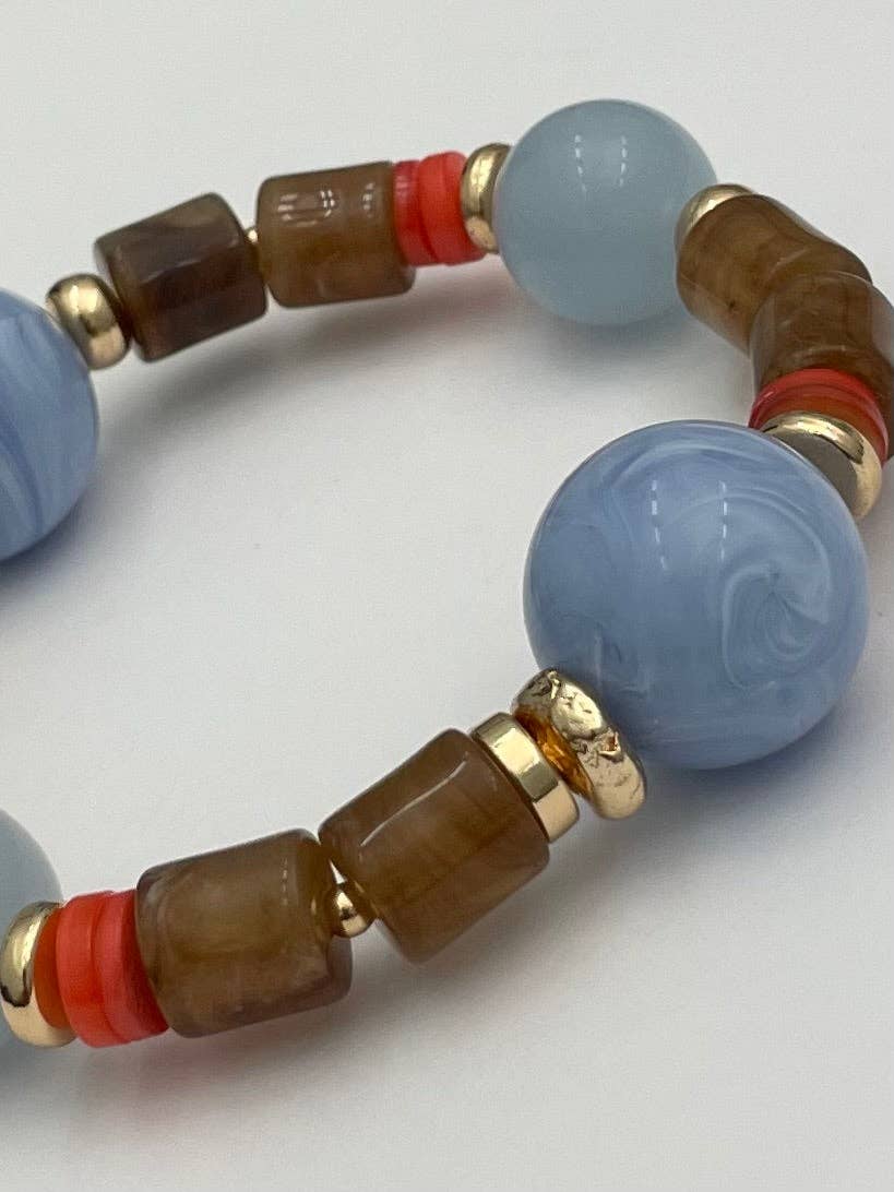 Brown & Blue Resin Beaded Bracelet