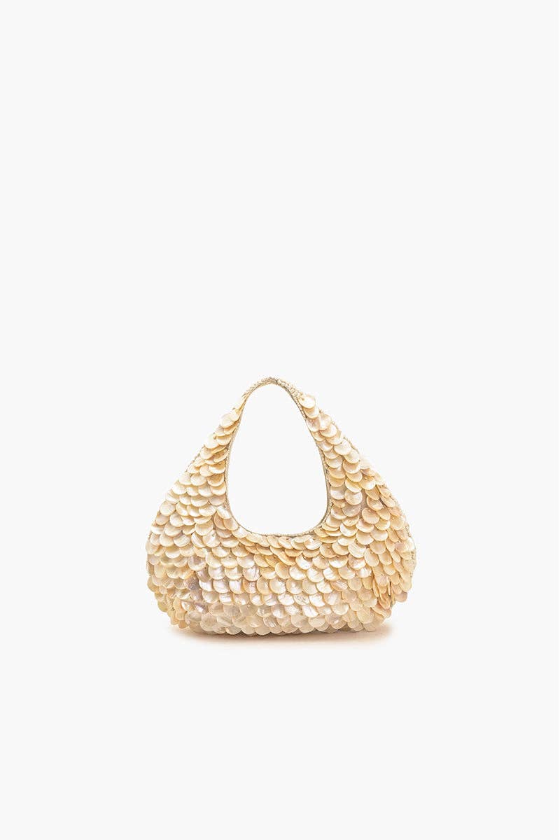 RAINBOW SHELL BEADED ROUND HAND-HELD BAG