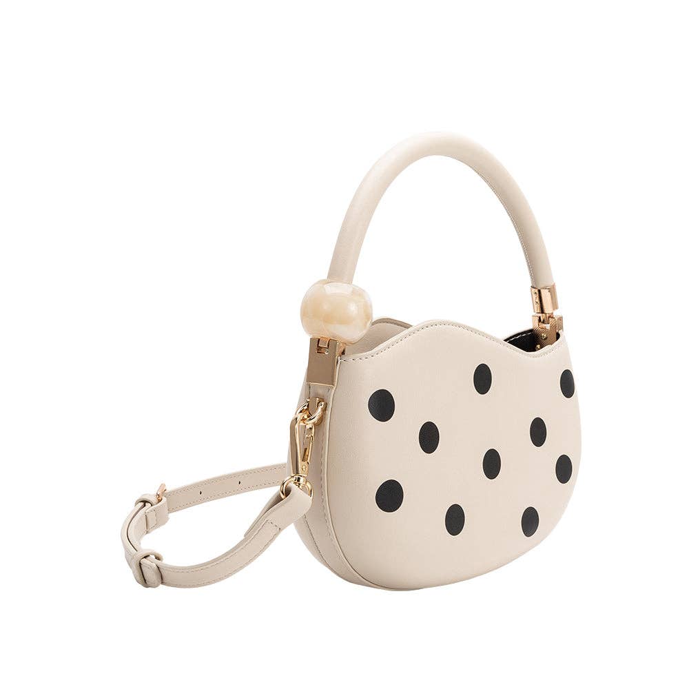 Jennie Cream Recycled Vegan Polka Dot Top Handle Bag