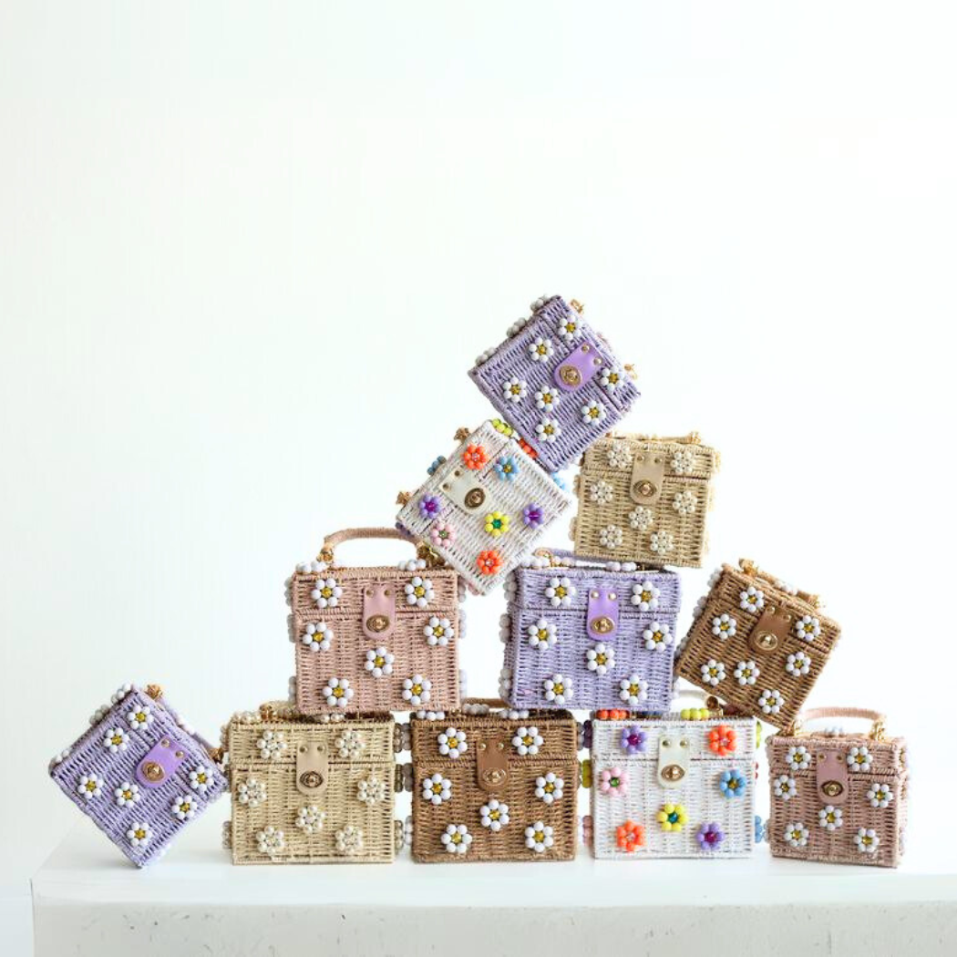 WICKER BUCKET DAISY FLOWER PURSE
