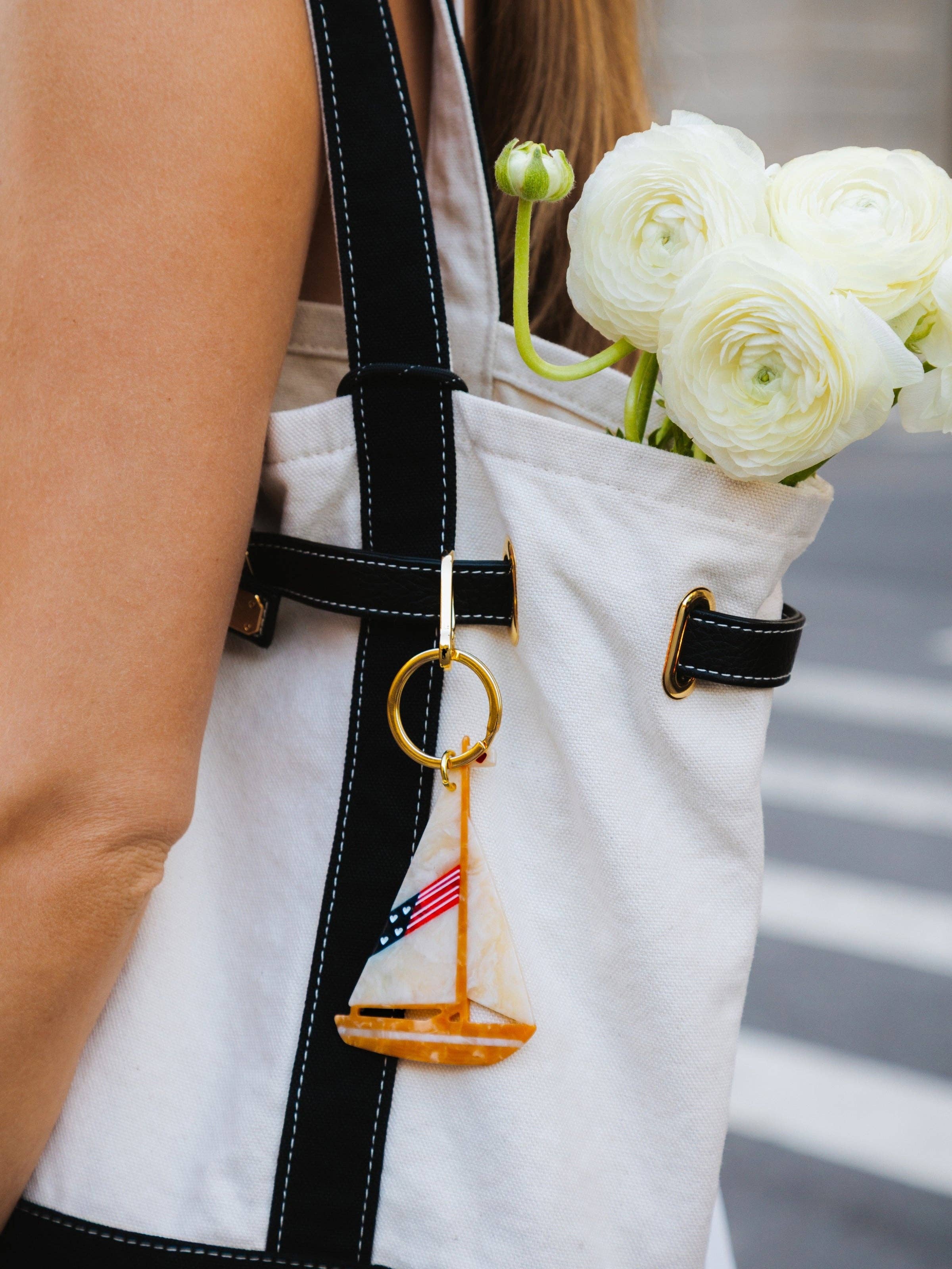Hand-painted Americana Sailboat Bag Charm + Keychain