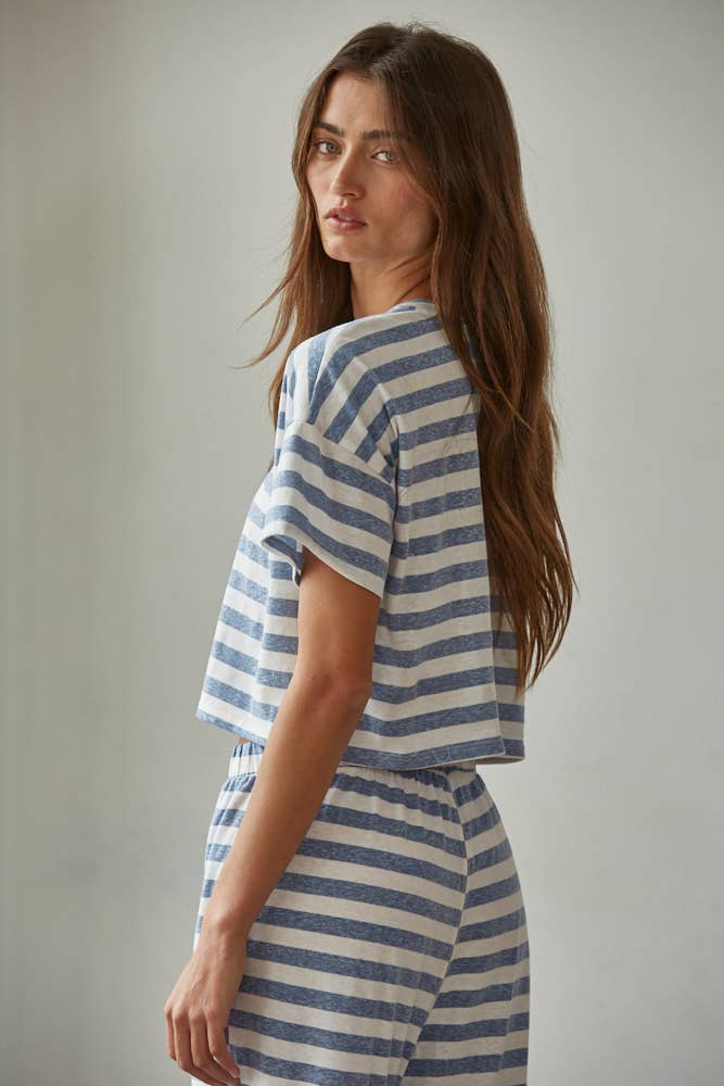 Knit Cotton Polyester Rayon Striped Crop Top