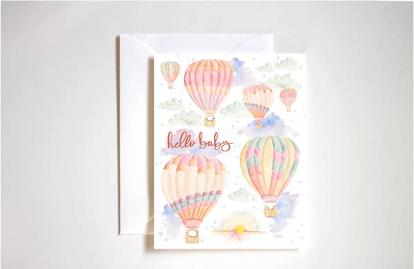 Hello Baby Hot Air Balloons Greeting Card