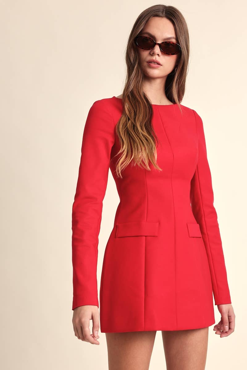 Boat Neck Long Sleeve Slim Fit-in Mini Dress
