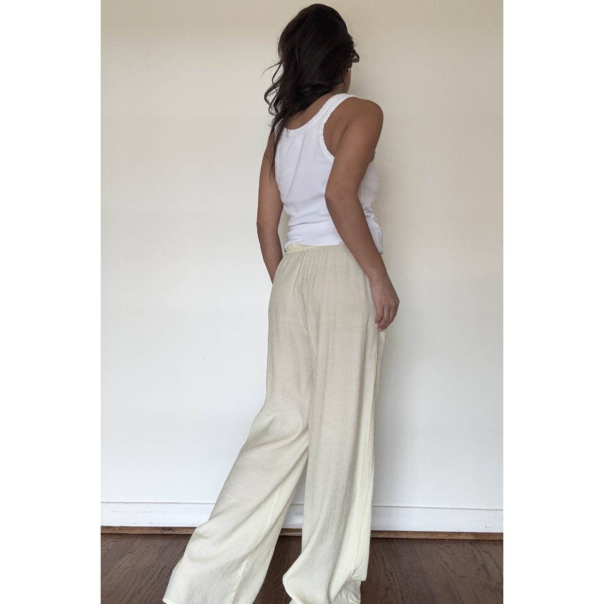 Drawstring Mid Waist Straight Leg Flowy Pants