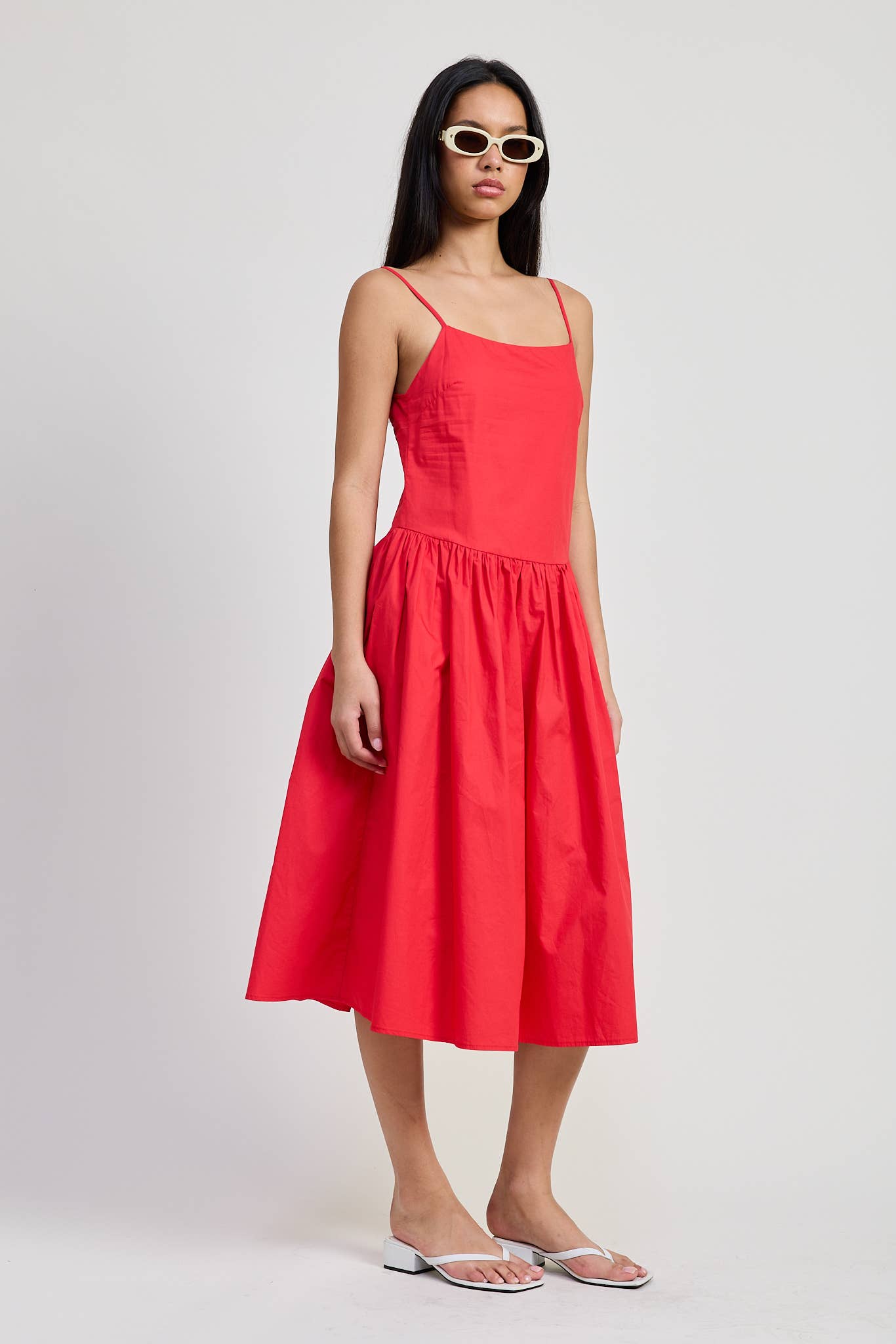 SQAURE NECK MIDI POPLIN DRESS