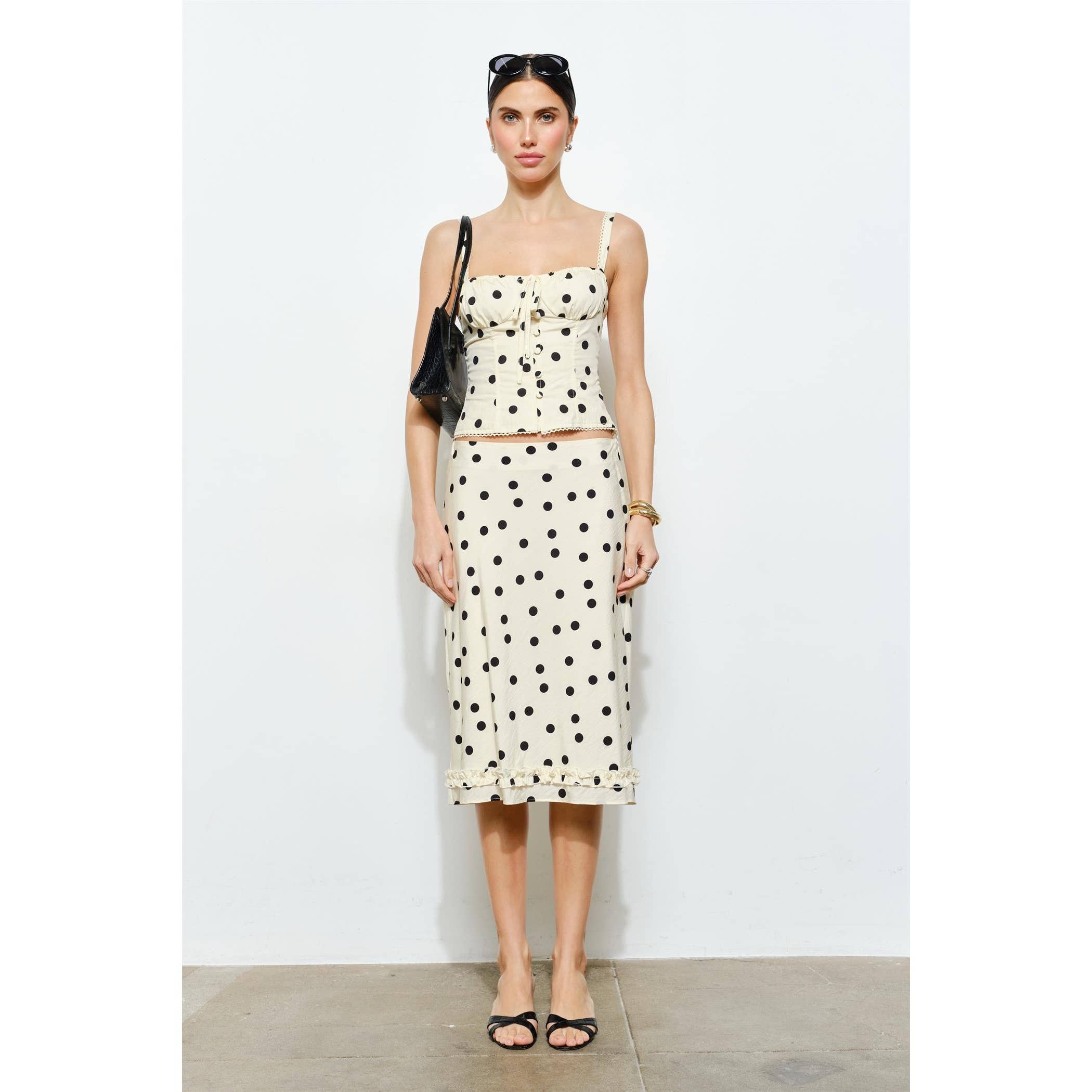 DEMI RUFFLE TRIM MIDI SKIRTemi Ruffle Trim Midi Skir
