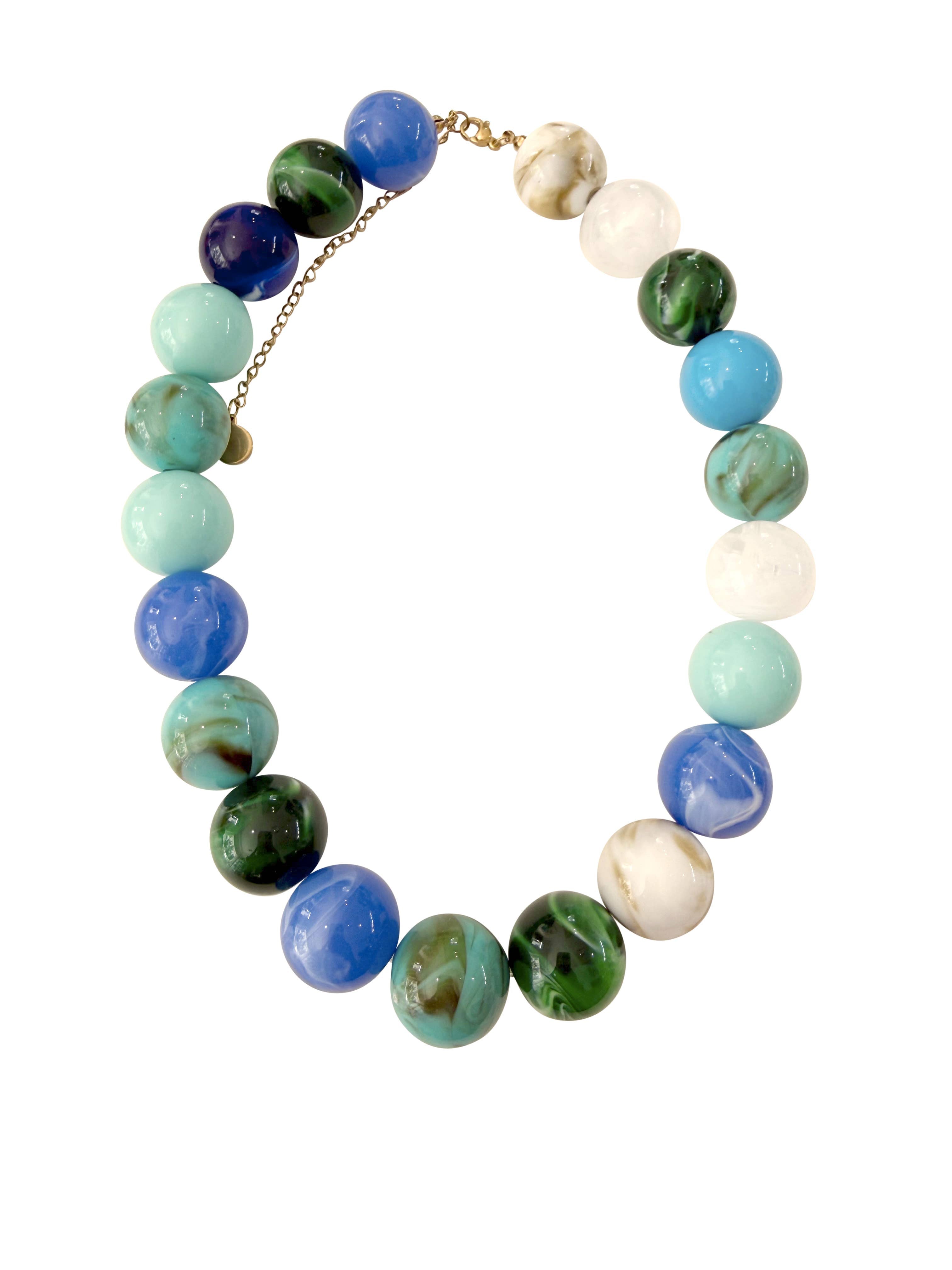 DORA CHUNKY BEADED NECKLACE - BLUE MIX