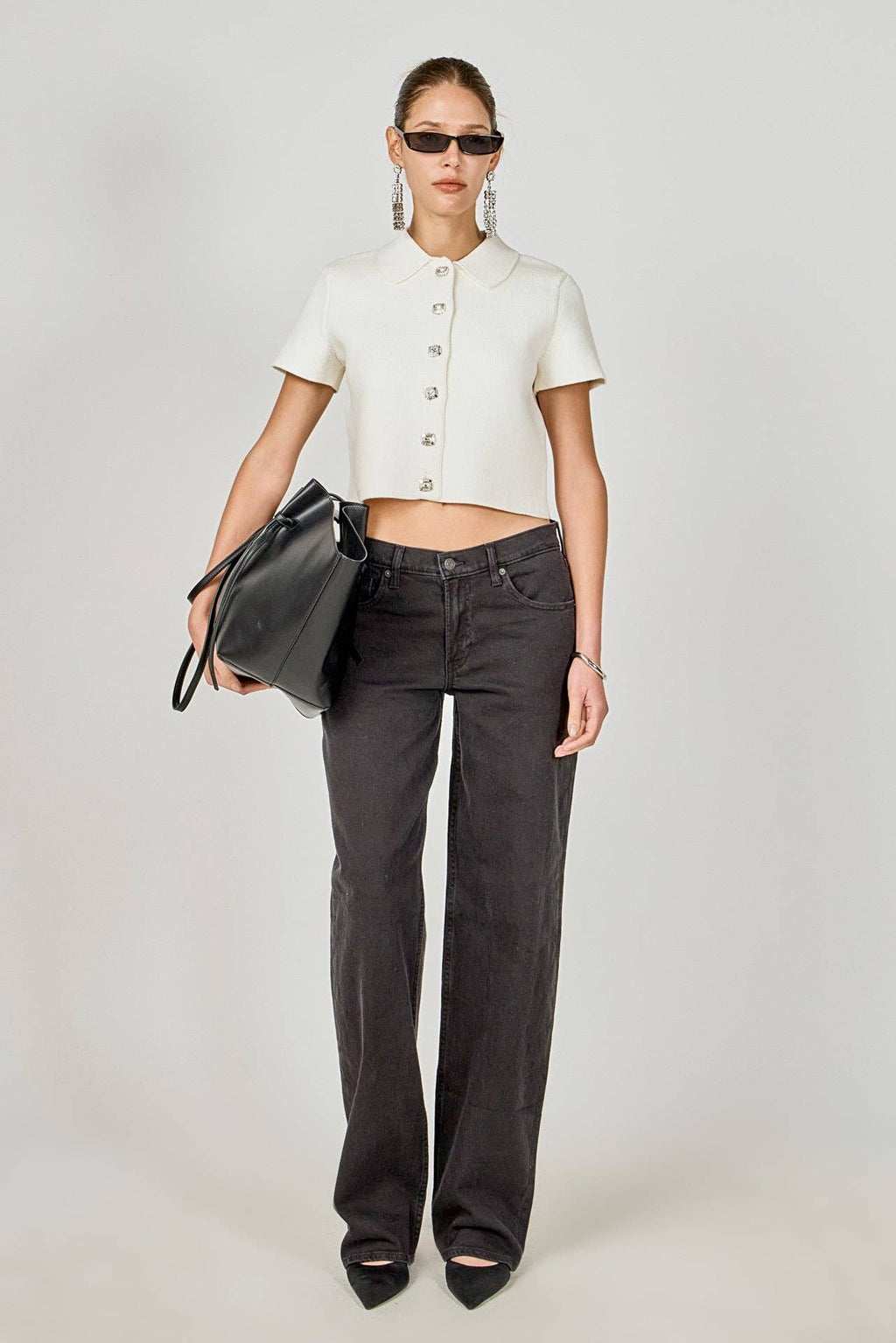 JEWL BUTTONED CROPPED KNIT TOP