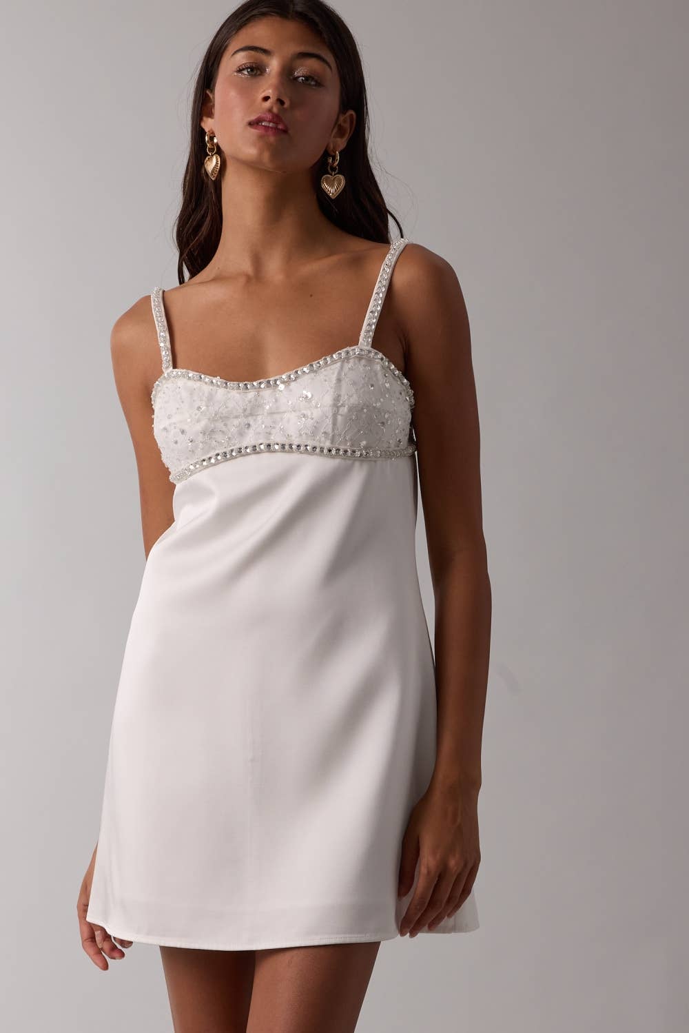 Jeweled Bust Point Soft Color Plain Mini Dress