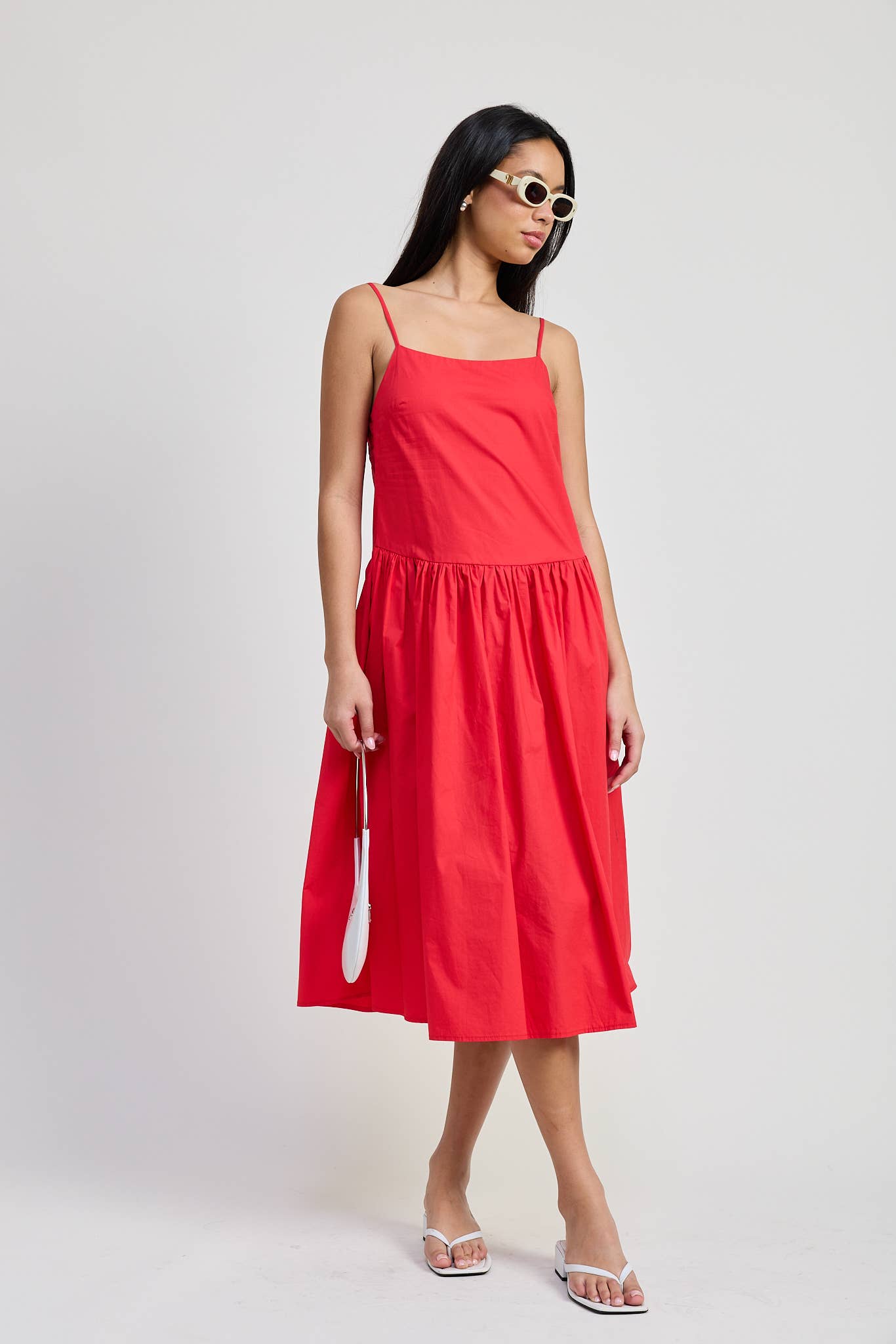 SQAURE NECK MIDI POPLIN DRESS