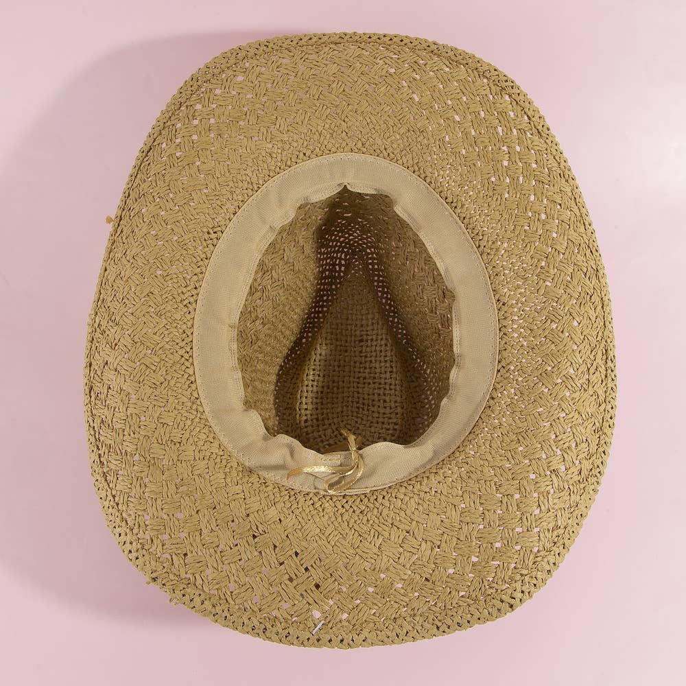 STRAW COWRIE SHELL BAND COWBOY HAT